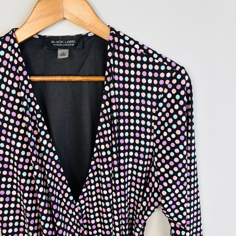 Black Label by Evan Piccone Pastel Polka Dot Wrap Dress Size 16
